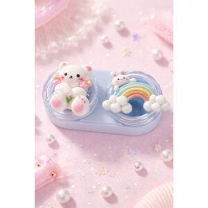 Cute Bear Bunny Rainbow Contact Lens Case Travel Compact Kids Kawaii Add-On